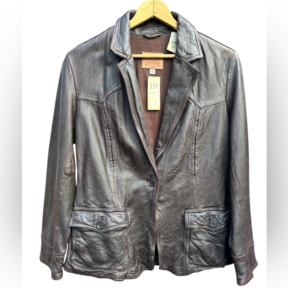 GAP Women's Brown Cow Leather Jacket Spring 03 Size L